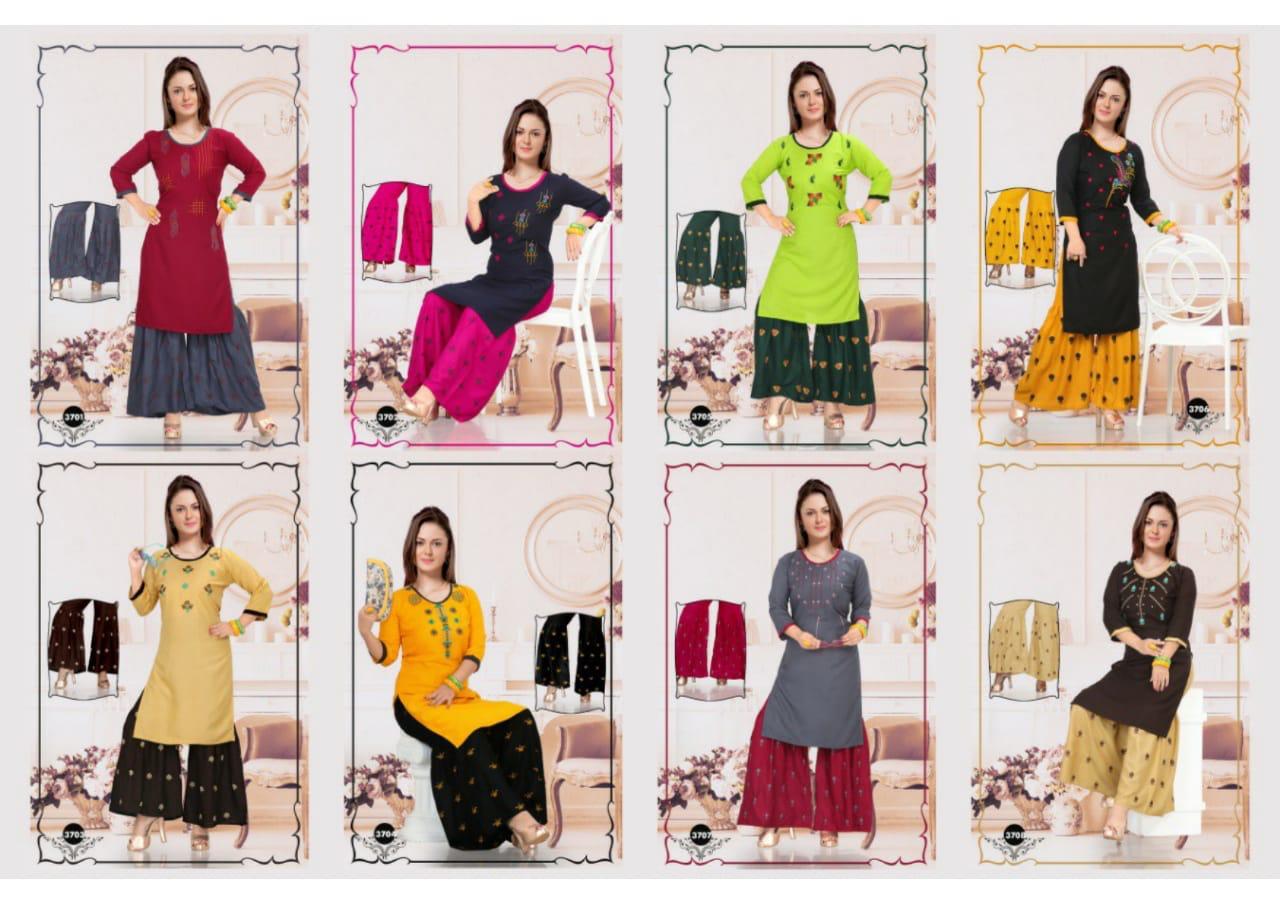 Trendy Mirror  Latest Fancy Festive Wear Heavy Rayon Kurti With Sharara Collection
